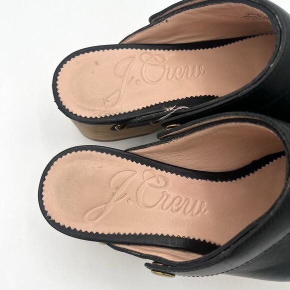 J.Crew Convertible leather clogs black Sz 5 preppy Boho festival Wood Sole Shoe - Picture 6 of 13